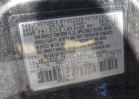 2019 Nissan Sentra S/Sv/Sr/Sl from USA, damaged, VIN 3N1AB7AP1KY237675
